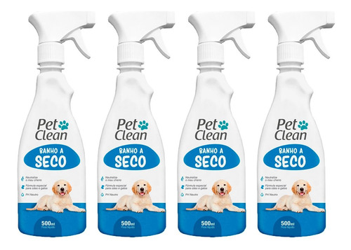 Kit 4 Banhos A Seco Spray Para Cães E Gatos Pet Clean 500ml