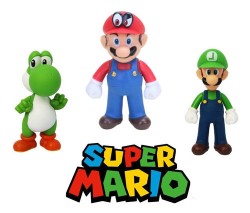 Boneco Super Mario Word: Mario Luigi Yoshi Kit 3 Peças 12 Cm