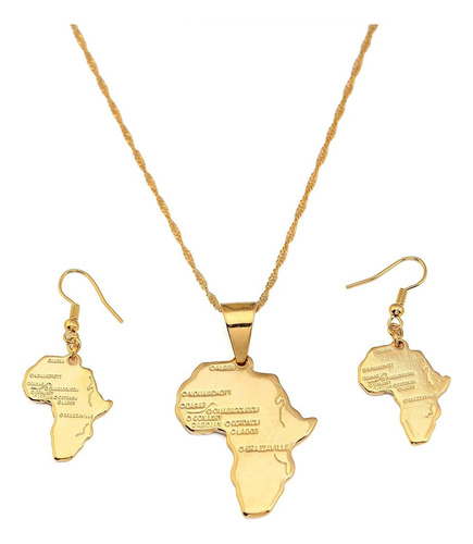 Collar Con Colgante De Mapa Africano Chapado En Oro De 24 Qu