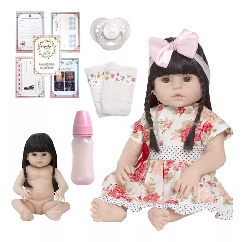 Boneca Bebe Tipo Reborn Morena Completa