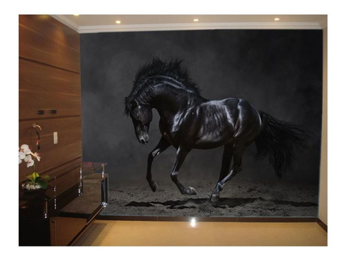 Adesivo De Parede Animais Cavalo Negro 3d 7m² Anm106