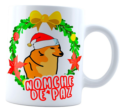 Taza Cerámica Navidad 315ml Cheems Nomche De Paz Café Té Color Blanco