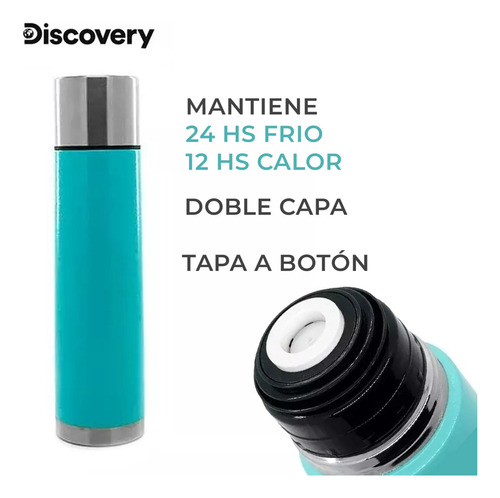 Imagen 2 de 10 de Termo Acero Inoxidable Camping 1 Litro Discovery Tapa Botón