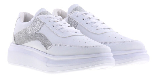 Imagen 3 de 4 de Tenis Casuales Con Aplicaciones De Glitter Plateado