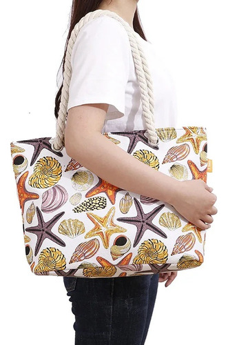 Bolsa De Playa Alberca Mar Conchas Cómoda Y Versátil Grande Blanco Hilo