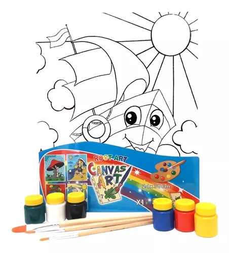 Kit Pinturas Para Niños, Pinceles, Bastidor Con Diseño.