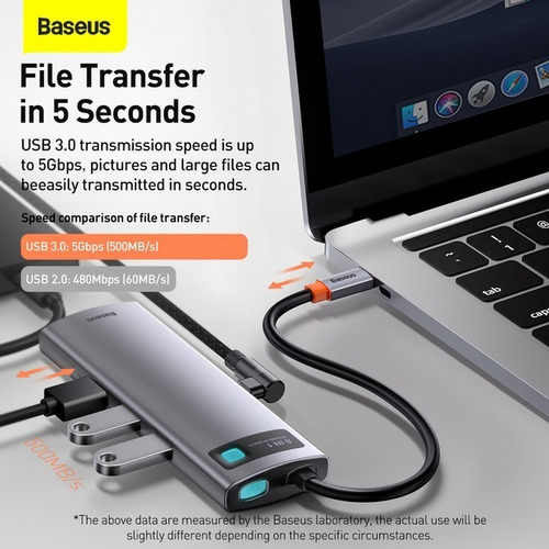 HUB TIPO C BASEUS 8 EN 1 (USB-C PD 100W / HDMI 4K / USB 3.0 X3 / RJ45 /SD / MICROSD)