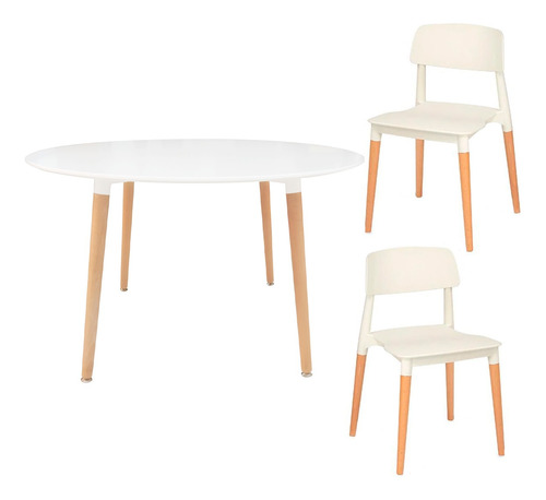 Juego Comedor Mesa Redonda Eames Nórdica + 2 Sillas Milan