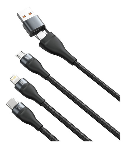 Cable 3 En 1 Carga Rapida Baseus Usb A Usb-c Micro Lightning Color Negro/gris