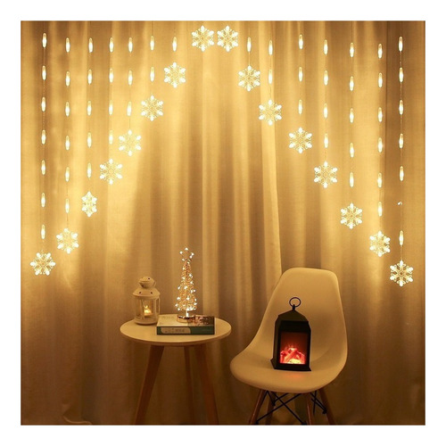 M Cortinas Serie Luces Navidad Copo De Nieve Usb 8 Modos Led
