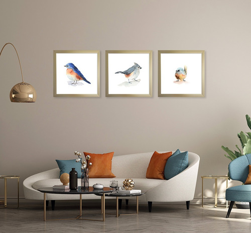 Pájaros Acuarela Con Marco Cuadros Decorativo Canvas
