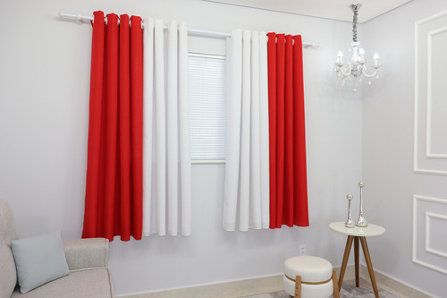 Cortina Duo Sala/quarto Oxford 600x180 Duas Cores Cor Vermelho