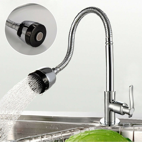 Imagen 7 de 8 de Griferia Canilla Monocomando Cocina Flexible 360º Pico Ancho