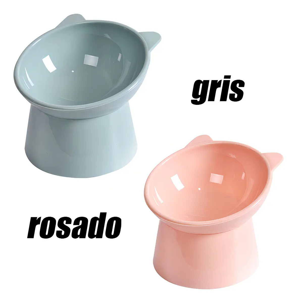 Cuenco Alto Bebedero Comedero Para Perros Gatos Pequeños Color Gato gris