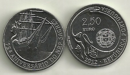 Moneda Portugal 2,5 Euro Año 2012 Barco 75 Aniv. Sagres