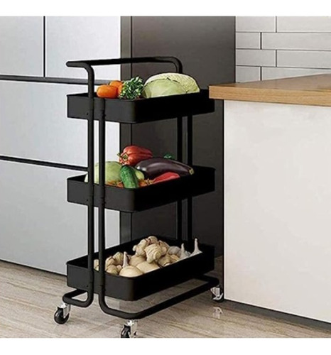 Estante Carrito Organizador 3 Niveles Acero Baño Cocina Color Negro