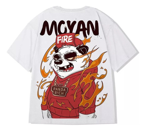 Playera Oversize Estilo Chino Trendy Panda Fire Hip-hop