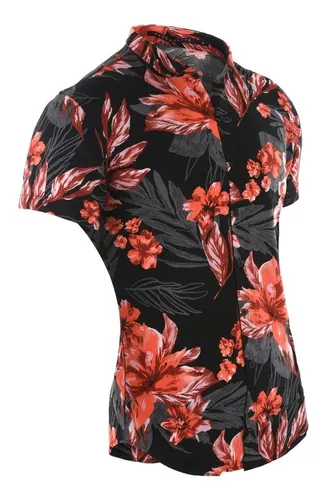 Camisa Hombre Farenheite Fibrax M c Flores Rojas