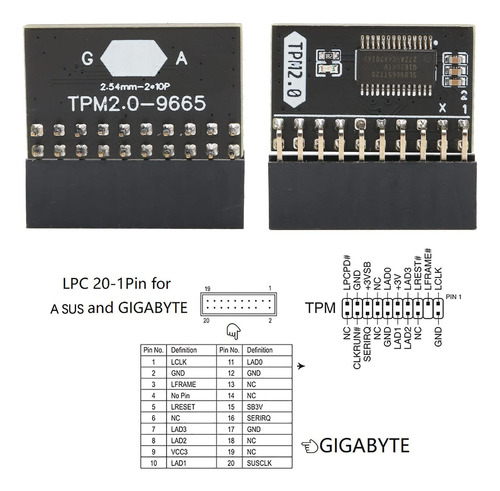 Módulo Tpm 2.0 Cifrado De Cifrado Módulo De Seguridad 20 Pin