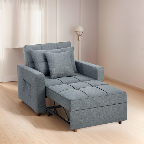 Sillón Cama 3 En 1; Ajustable Tamaño Individual De Lino Gris