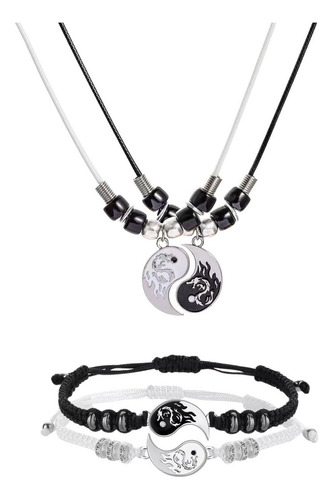 Qyju Juego De Collares Y Pulseras De Yin Yang Dragón Para Pareja
