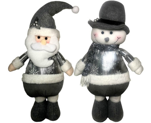Kit Luxo Prata Decoração Natal : Papai Noel + Boneco De Neve