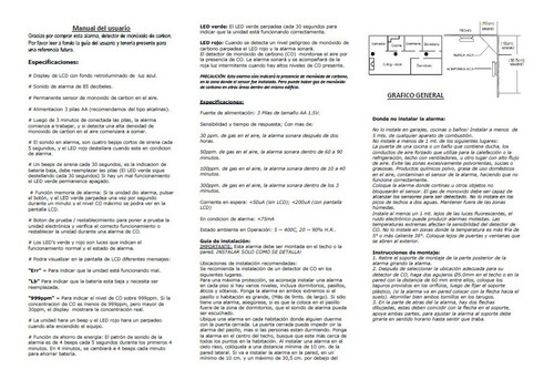Alarma Detector De Monóxido De Carbono Autónomo Digital