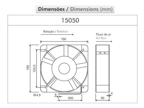 Mini Ventilador 15050d24ms 24vcc 10,5w - Metaltex