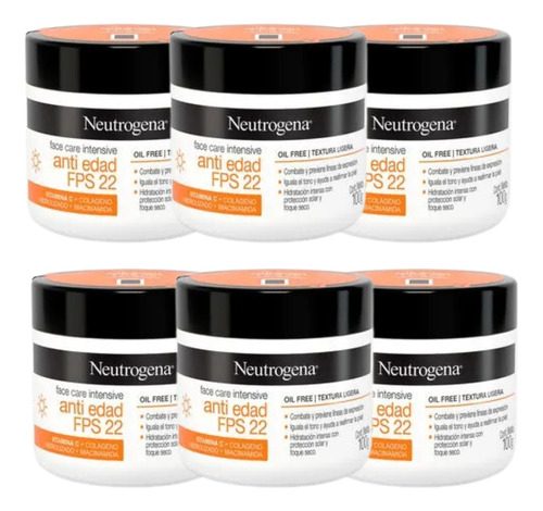 Combo X6 Neutrogena Face Care Crema Antiedad Fps22 100 Gr