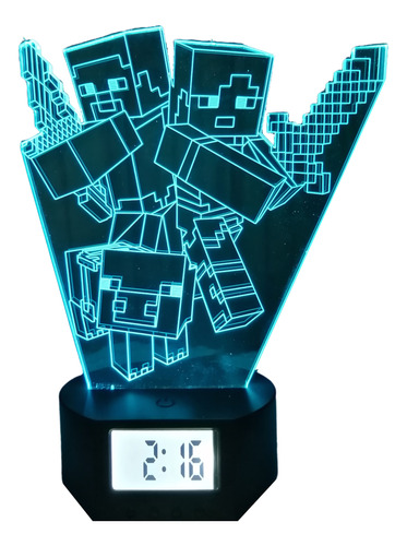 Lámpara Led Ilusión 3d Reloj Alarma Minecraft
