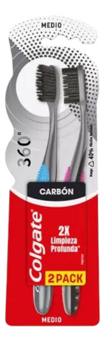Cepillo Dental Colgate 360 Black Con Carbón 2pack Medio