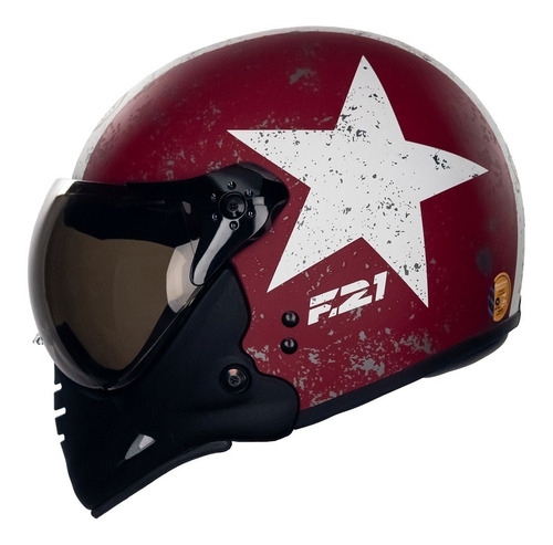 Capacete Aberto Moto Peels F21 Old Tank Vermelho Bordo Fosco