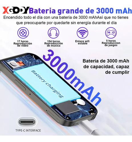 Mini Smartphone Xgody I15pro 3.5inch 3g Dual Sim 4 Gb Ram Y 32 Gb Rom Android10 Mini Teléfono Inteligente 3000mah Con Desbloqueo Facial Negro