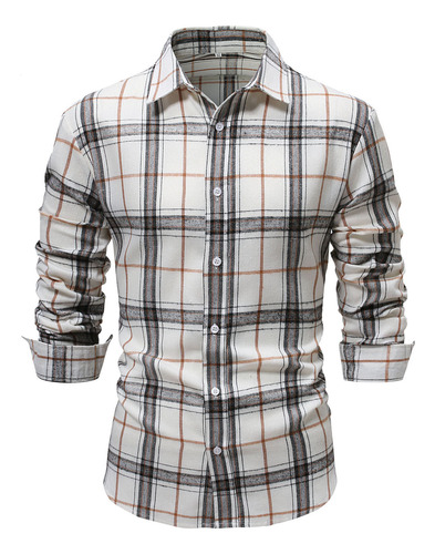 H Nueva Camisa Casual A Cuadros Para Hombre, Holgada, Larga,