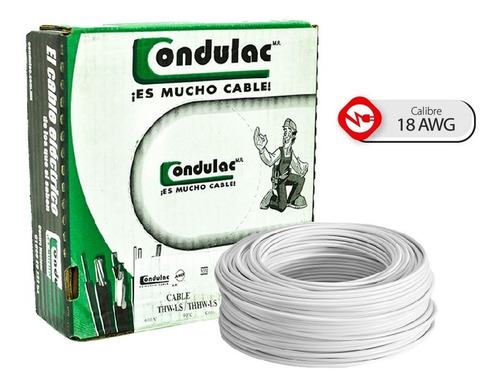 Imagen 1 de 7 de Caja 100 Mts Cable Blanco Thw Cal 18 Awg 100%cobre Condulac