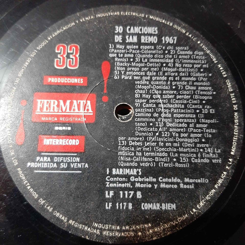 Sin Tapa Disco 30 Canciones San Remo 1967 Cp0