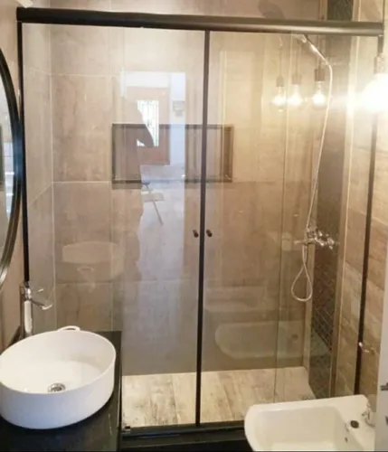 Mampara Baño 4 Hojas Transp/negro Vidrio 8 Mm 160x170 Cm