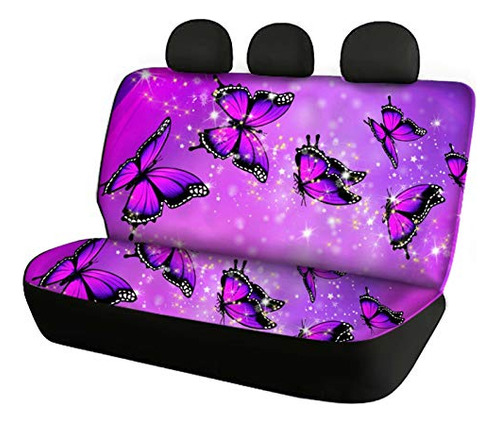 Dolyues Crystal Butterfly Bling Purple Car Back Seat Covers