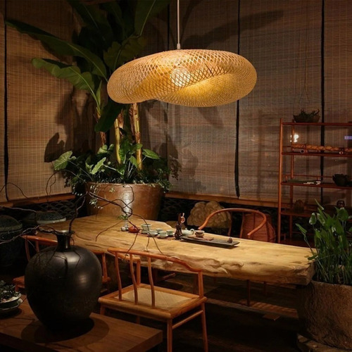 * Lámpara Colgante Led Bamboo Weaving Candel Retro