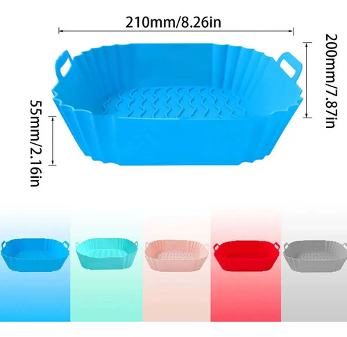 Molde Cuadrado Bandeja Silicona Para Freidora Airfyer 20cm Gris