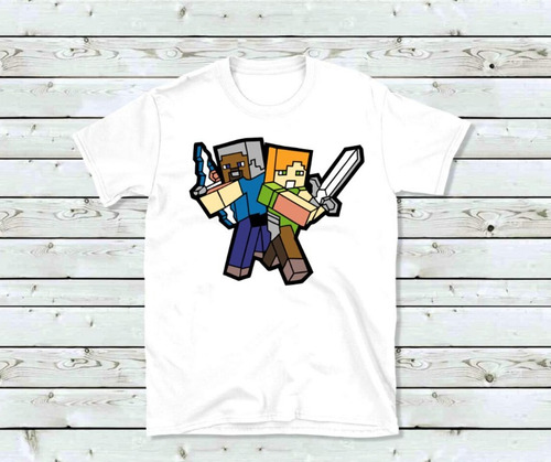 Polera Unisex Infantil Minecraft Game Steve Espada Estampado