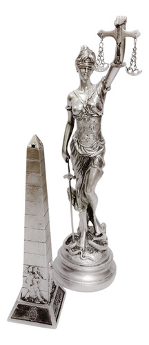 Estatua Mujer De La Justicia 32 Cm + Obelisco De 20 Cm Cobre Y Cobre
