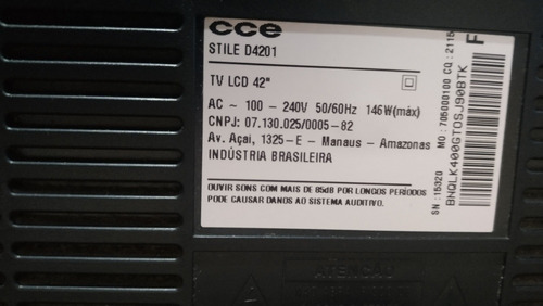 Tv Lcd 42 Polegadas Marca Cce Stile Defeito ( Ler Descrição)