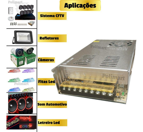 Fonte Colmeia 12v -50a Chaveada Bivolt Ideal Cftv Som E Led