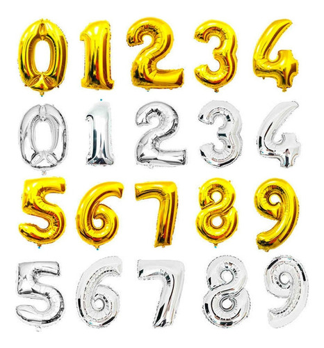 Balão Bexiga De Número Dourado - 40 Cm ( 2 Und ) Metalizado