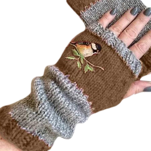 Guantes De Invierno Tejidos Sin Dedos Con Medio Dedo Bordado