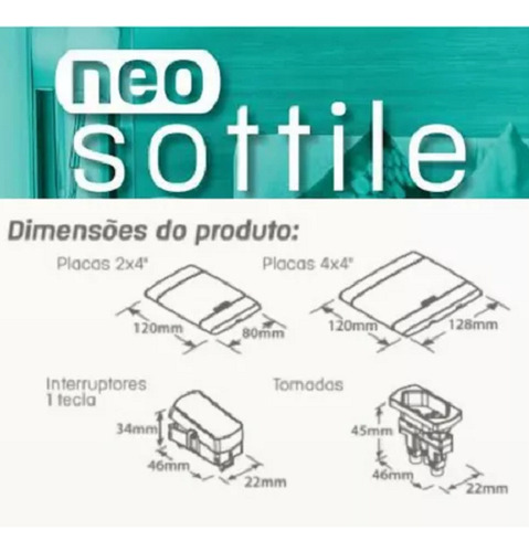 Conjunto Interruptor Triplo Simples Branco 4x2 Neo Sottile
