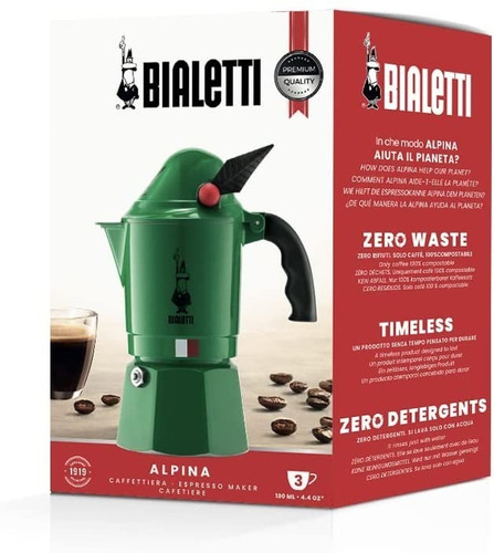 Cafetera Italiana Bialetti Alpina Verde / 3 Tazas / Nueva