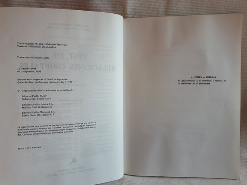 Imagen 6 de 7 de Test De Relaciones Objetales Herbert Phillipson Ed Paidos