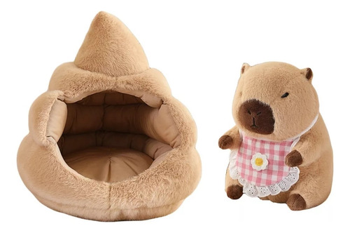 Peluche Capybara + Casa Carpincho Importado Grande Kawaii Marrón Claro